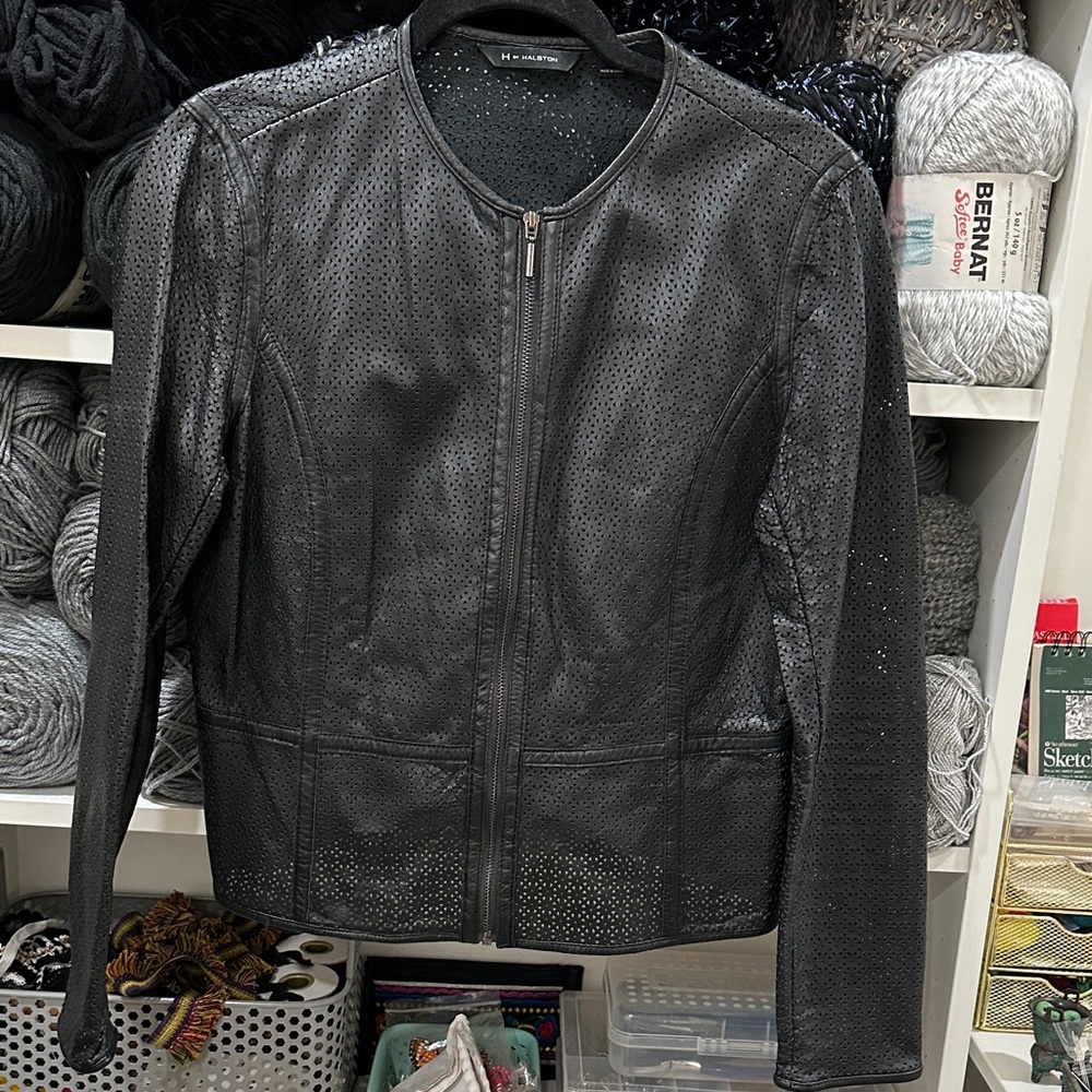H by Halston Black Perforated Leather Jacket